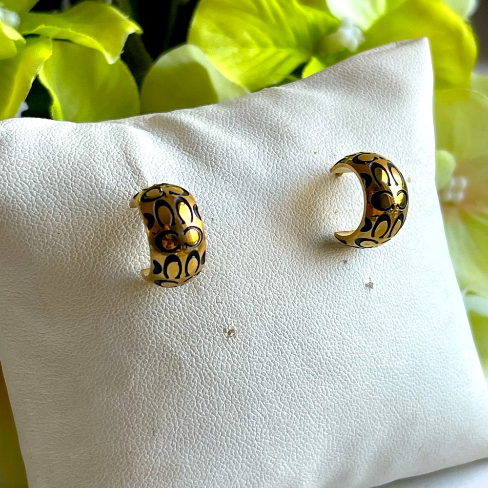 Coach Elegant Gold and Black Hoop Earrings